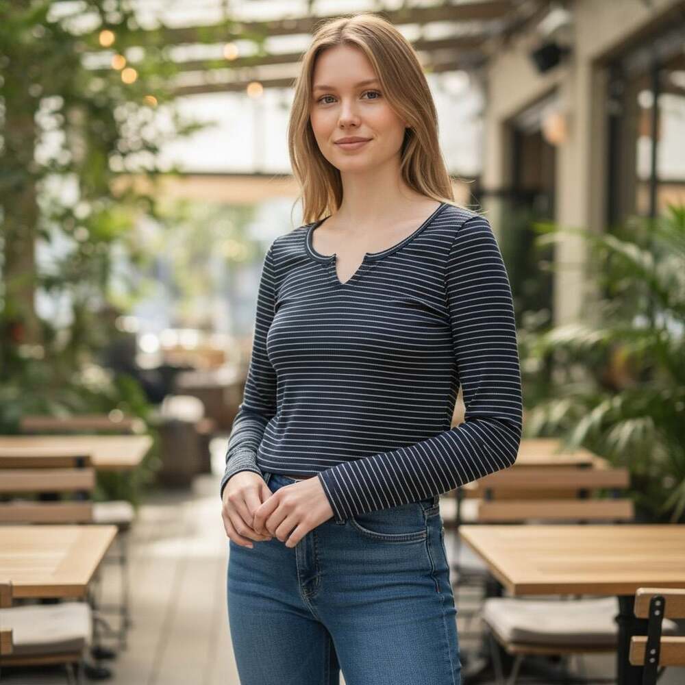 Navy & White Striped Baby Tee Long Sleeve